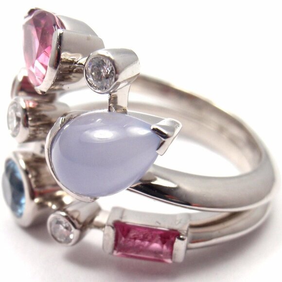 Authentic! Cartier Meli Melo Platinum Chalcedony Tourmaline Garnet Diamond Ring - Picture 2 of 10